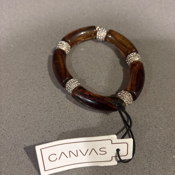 Canvas NEW NWT brown rhinestone stretchy bracelet - Picture 2 of 4